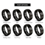 font options for inside engraving on black dotted heart arrow rings