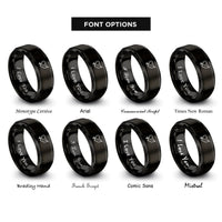 font options for inside engraving on black dotted heart arrow rings