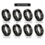 font options for inside engraving on black & gray dotted travel path rings