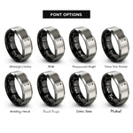font options for inside engraving on black & grey dotted travel path rings
