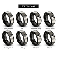 font options for inside engraving on black & silver double barline circle rings