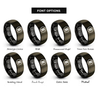 font options for inside engraving on gunmetal & black double barline circle rings