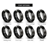 font options for inside engraving on black & grey double decker bus rings