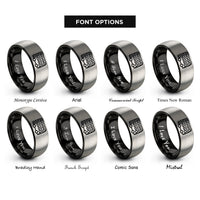 font options for inside engraving on black & gray double decker bus rings