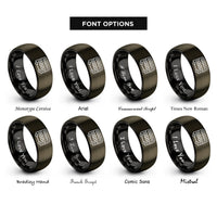 font options for inside engraving on gunmetal & black double decker bus rings