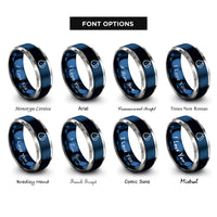 font options for inside engraving on blue & gray double droplet rings
