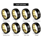 font options for inside engraving on black & gold double ecg couple rings