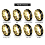 font options for inside engraving on black & gold double ecg couple rings