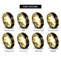 font options for inside engraving on black & gold double ecg couple rings