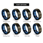 font options for inside engraving on gunmetal & blue double ended needle rings
