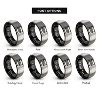 font options for inside engraving on black & silver double equals rings
