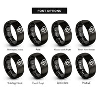 font options for inside engraving on black double heart knot rings