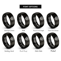 font options for inside engraving on black double heart knot rings