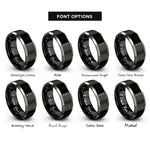 font options for inside engraving on black & silver double paddle rings