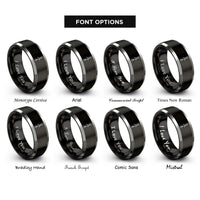 font options for inside engraving on black & silver double paddle rings
