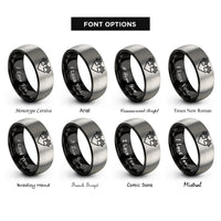 font options for inside engraving on black & gray double paw heart rings