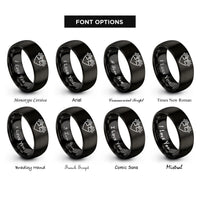 font options for inside engraving on black double paw heart rings