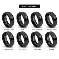 font options for inside engraving on black double paw heart rings
