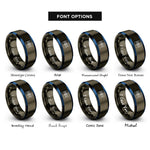 font options for inside engraving on gunmetal & blue double slit interference rings