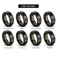 font options for inside engraving on gunmetal & blue double slit interference rings