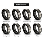 font options for inside engraving on black & grey double teardrop interlocked rings
