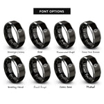 font options for inside engraving on black & grey double teardrop interlocked rings