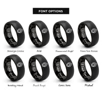 font options for inside engraving on black double teardrop interlocked rings