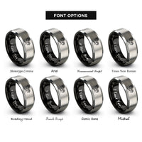 font options for inside engraving on black & silver double trail rings