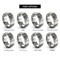 font options for inside engraving on grey double triquetra rings