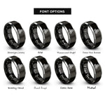 font options for inside engraving on black & silver double triskelion rings