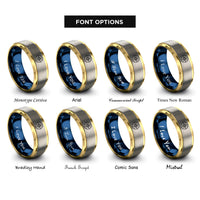 font options for inside engraving on gold & blue & gray doubloon rose rings