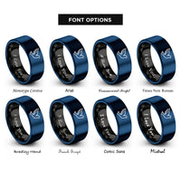 font options for inside engraving on black & blue dove rings