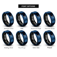 font options for inside engraving on black & blue dove rings