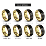 font options for inside engraving on black & gold dove cross intertwined rings