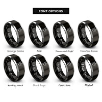 font options for inside engraving on black & grey dove cross intertwined rings