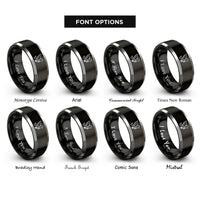 font options for inside engraving on black & grey dove music notes rings