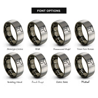 font options for inside engraving on gunmetal & silver dovetail joint rings