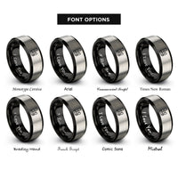 font options for inside engraving on black & silver dowel joint rings
