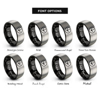 font options for inside engraving on black & grey down bow mark rings