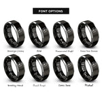 font options for inside engraving on black & silver down bow mark rings