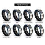 font options for inside engraving on black & blue & gray downhill skier rings