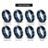 font options for inside engraving on blue & grey downhill skier rings