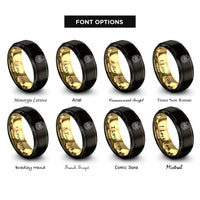 font options for inside engraving on black & gold downward horseshoe clover rings