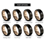 font options for inside engraving on black & rose gold downward horseshoe clover rings