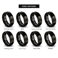 font options for inside engraving on black downward horseshoe clover rings