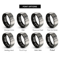 font options for inside engraving on black & grey draco rings