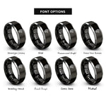 font options for inside engraving on black & gray dragon knot rings