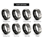 font options for inside engraving on black & gray dragon scale pattern rings
