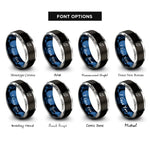 font options for inside engraving on black & blue & grey driver helmet rings
