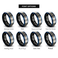 font options for inside engraving on black & blue & silver driver helmet rings